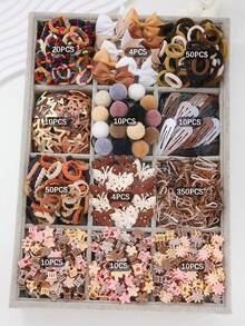 538pcs/Set Cute Girl's Bowknot Hair Clips, Elastic Hair Ties, Alligator Hair Clips, Water Drop Clips, BB Clips, Small Claws, Suitable For Daily Use - Multicolor - View 6
