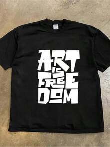 2025 New Streetwear T-Shirt Gothic Casual Cotton Long SLeesved Short SLeesved Top Unisexs Harajuku Letter Printed Oversized - 黑色 - 查看 1