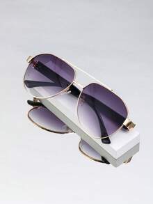 Nuevas gafas metálicas de doble haz con estilo retro, unisex, para uso en la calle, pasarela, viajes, versátiles, al aire libre, moda, casual, minimalista, adecuadas para mujeres y hombres, vacaciones, fiestas, negocios, personalizadas - Multicolor - Ver 10