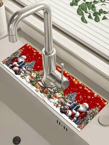 1 件 14*38 厘米圣诞厨房硅藻土垫，带圣诞老人、雪人、侏儒、雪花和麋鹿图案，圣诞装饰水龙头吸水垫，浴室水龙头防溅垫，防潮防滑水龙头垫，厨房台面配件，2025 年家居圣诞装饰礼物 - 彩色 - 查看 4