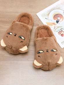 Men's Cartoon Oblique Eye Cat Slippers, Warm Plush Lined Indoor/Outdoor Wear, Autumn/Winter - Coffee Brown - View 6
