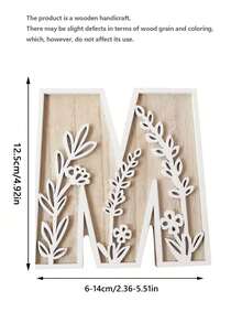 1 Pc Floral Wooden Letters Decor , Wood Alphabet With White Flower Patterns, 26 Letter Custom Name Decoration, Home Decor For Living Room, Bedroom, Entryway, Nursery, Wedding, Party Decoration