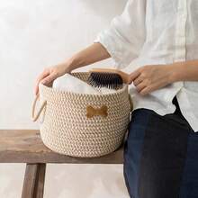 Yiuswoy Cesta de armazenamento redonda clássica com alça - organização doméstica multifuncional para artigos diversos, plantas, brinquedos para animais de estimação e pequenos itens - ideal para banheiro, quarto, sala de estar, varanda, cesta de prateleira decorativa para casa