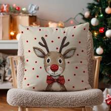 4pcs Christmas Cartoon Santa Claus, Reindeer, Snowman & Gift Box Cushion Cover Set, Single-Sided Printed Plush Fabric, 45*45/50*50/40*40CM Pillow Case Suitable For Room Decor, Modern Minimalist Sofa Living Room Decor, Gift, Party Decoration