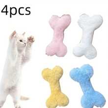 4pcs/Set Soft Plush Cat & Dog Bone Shaped Chew Toys - Soft Dental Toys For Small Dogs, Variety Of Colors, Textured Surface For Dental Health & Satisfaction, Lively Design, Soft Material