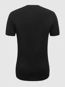 Camiseta de manga corta casual y versátil de unicolor para hombre - Negro - Ver 2