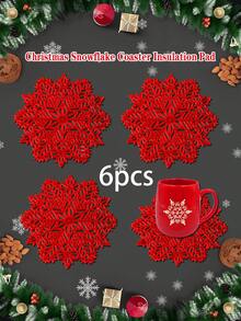 1/6pcs Christmas Snowflake Coasters, Heat Insulation Coasters For Christmas Party Table Decoration, Christmas Scene Decor Coasters, PVC Foil Snowflake Coasters