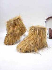 A Pair Of Stylish Fluffy Kids' Snow Boots. Perfect For Casual Dances, Holiday Getaways And Gatherings, And Also Ideal For Theme Parties. 2025 Latest Design Fluffy Short Boots For Children."Casual Dance Kids' Footwear""Holiday Getaway Kids' Boots""Kids' Boots For Theme Parties""Fluffy Kids' Snow Boots""2025 New Cozy Warm Kids' Snow Boots For Casual Dances"" Kids' Snow Boots" - 棕色 - 查看 1
