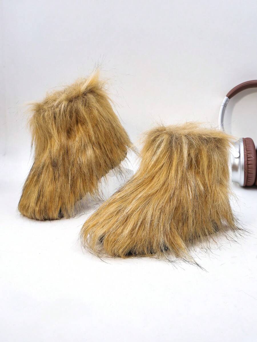 A Pair Of Stylish Fluffy Kids' Snow Boots. Perfect For Casual Dances, Holiday Getaways And Gatherings, And Also Ideal For Theme Parties. 2025 Latest Design Fluffy Short Boots For Children."Casual Dance Kids' Footwear""Holiday Getaway Kids' Boots""Kids' Boots For Theme Parties""Fluffy Kids' Snow Boots""2025 New Cozy Warm Kids' Snow Boots For Casual Dances"" Kids' Snow Boots" - 棕色 - 查看 1