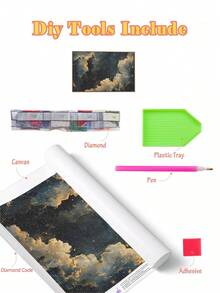 5D DIY 钻石画 | 宇宙星空钻石画套装。云朵中闪烁的星星。高清艺术钻石，手工装饰画，水钻全套马赛克工艺套装，DIY 技巧和专注力练习。