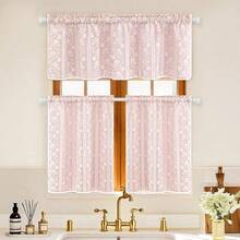 Linen Pink Kitchen Tier Curtains 24 Inch Length, Double Layered Kitchen Curtains With Linen And Lace, Rod Pocket Short Window Curtain, Farmhouse Window Treatments For Bathroom, Cafe, 2 Panel - Pink26Wx24LPackof2 - View 10