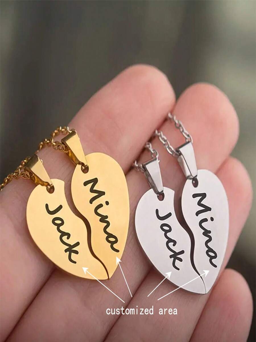 Customized Love Pendant Necklace With 2 Heart-Shaped Stainless Steel Personalized Women's Necklaces, Elegant For Couples To Wear Daily, Suitable For Valentine's Day Gifts And Commemorative Gifts For Wives