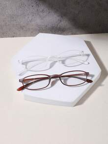 2 piezas Gafas de mujer ligeras de acrílico, de textura casual y suave, con lentes rectangulares transparentes, adecuadas para uso diario, decoración y temporada de regreso a clases - Multicolor - Ver 12