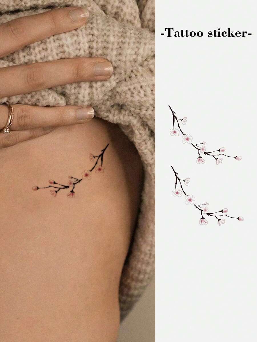 1 Rama de cerezo japonés de ambiente fresco Tatuaje de nicho impermeable y a prueba de sudor que puede durar de 1 a 3 días - Multicolor - Ver 1