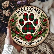 8x8 Inch Round Metal Welcome Paw Print Wall Decor, Suitable For Bars, Cafes And Clubs, Perfect Room Decoration, Random Hole Style - Multicolor - View 7