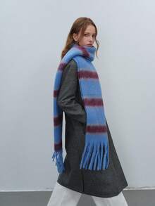 1 szt. damski prosty szalik w kratę z frędzlami, swobodny ocieplacz na szyję z poliestru, odpowiedni na wyjścia, do codziennego dojazdu do pracy jesienią/zimą, damskie szaliki zimowe