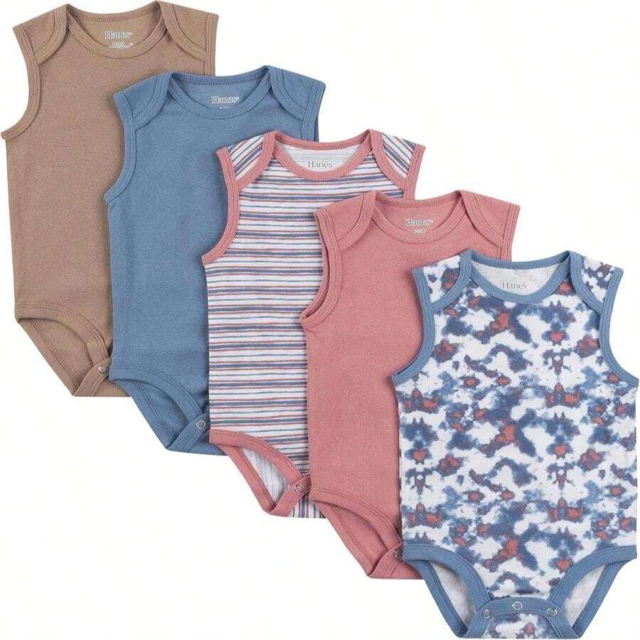 Hanes Body Manica Lunga Neonato Ultimate Flexy: Confezione Da 5, Tessuto Elasticizzato 4 Vie, Scollatura Espandibile, Taglia 18-24 Mesi. (Set Viola/turchese/rosa).