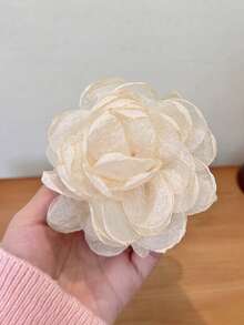 1个女士10厘米纯色大网纱玫瑰花发夹，甜美优雅的校园风。适合派对、舞蹈、日常和度假装扮。波西米亚风情人节发爪夹，发夹，发卡，发夹，发卡，发夹，发饰，秋冬发饰，女士情人节礼物，夏季海滩度假必备 - 米色 - 查看 3