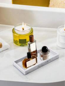1pc Bathroom Tray, White Marble Rectangular Decorative Tray, Vanity Bathroom Storage Tray, Bathtub, Kitchen Sink, Bathroom Storage Tray