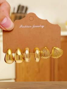 3/9 pares de pendientes dorados para mujer - Joyería de temporada de otoño con elegantes lágrimas, aros pequeños y chic y conchas marinas inspiradas en el océano, perfectos para atuendos de otoño, ropa de oficina, viajes de fin de semana y fiestas festivas, un regalo encantador para mamá, novia o amigos en Navidad, San Valentín y cumpleaños - Amarillo Oro - Ver 7