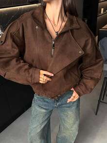 Buzzelle Áo khoác ngắn dáng rộng thoải mái cho nữ, Thu/Đông - màu nâu - Xem 8