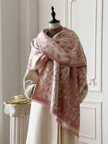 1 chiếc khăn choàng Jacquard họa tiết hoa hai tông màu thanh lịch, ấm áp và đa năng dành cho nữ, thích hợp cho phòng có máy lạnh, mùa thu/đông, phụ kiện thời trang và quà tặng cho trang phục - Hồng - Xem 5