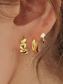 Set de 6 piezas de aretes de aro pequeños con diseño minimalista en forma de corazón, chapados en oro con circonita cúbica brillante, hipoalergénicos, ligeros y versátiles, adecuados para múltiples perforaciones de oreja