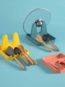 1pc Plastics Utensil Rest And Pot Lid Holder With Drip Pad For Multiple Utensils,Spoon Rest,Spoon Rest For Kitchen,Lid Holder,Multifunctional Foldable Pot Lid Holder,Heat Resistant Cover Holder,Utensil Rack For Kitchen Accessories - Multicolor - View 2