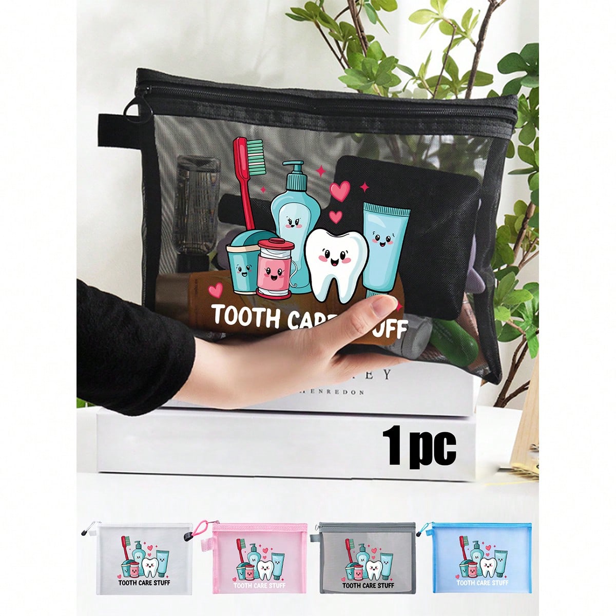 Cartoon Tooth Pattern Cosmetic Bag, Mesh Portable Makeup Pouch, Cute Toothbrush "Dental Care" Letter Print Makeup Bag, Travel Cosmetic Bag; Essential Beach Swimwear Storage Item; Ideal Gift For Girlfriend; Foldable Lightweight Makeup Bag, Suitable For Business Travel And Carry-On Luggage, Makeup Bag, Small Makeup Bag, Makeup Bag, Christmas Gift, Storage Bag, Clutch/Handbag, Cosmetic Storage Box, Storage Bag, Brush Holder, Mini Storage Bag, Large Capacity Storage Bag, Christmas Gift, Creative Gift For Women