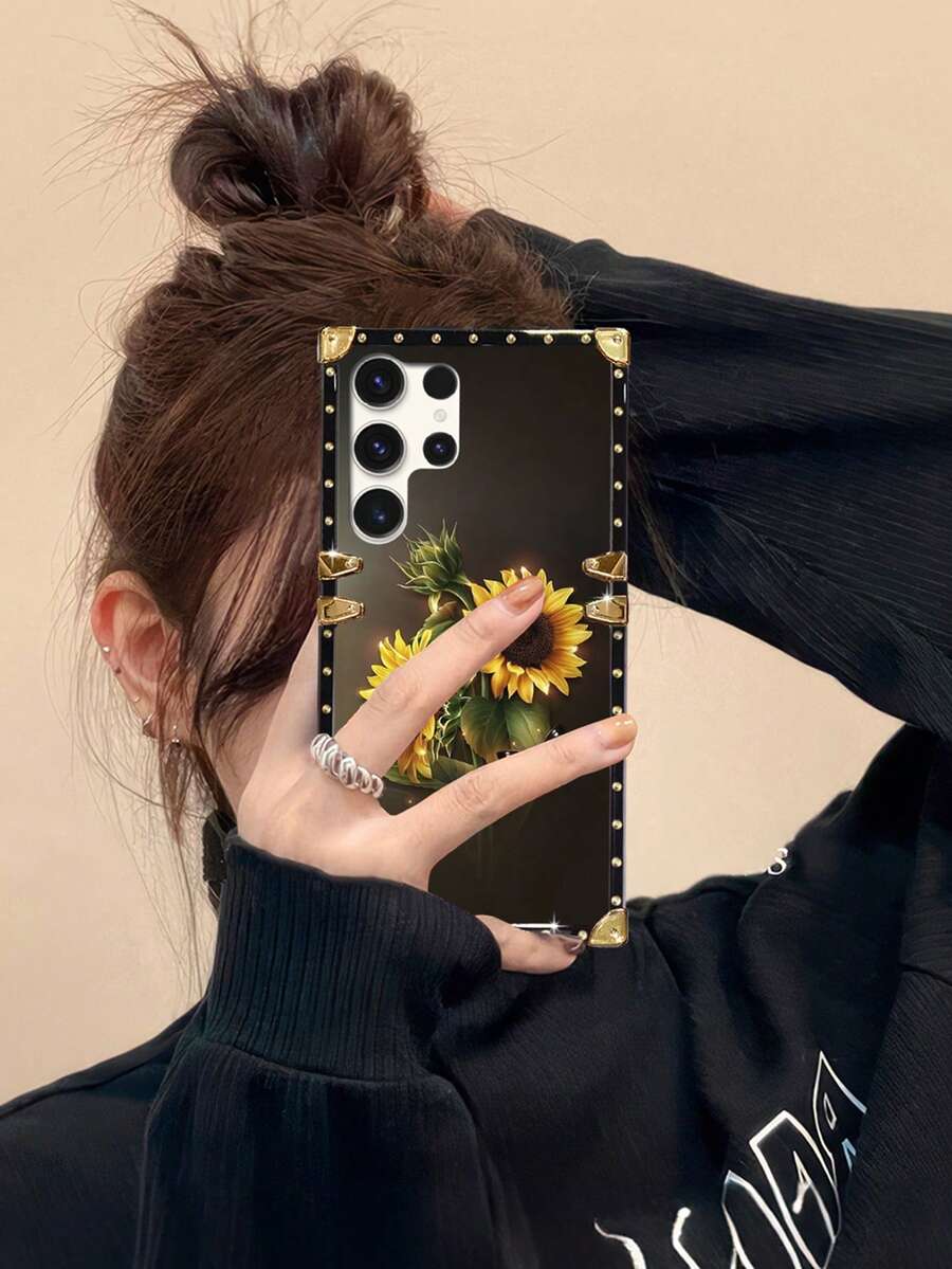 Flower 1pc Sunflower Pattern Rectangle Phone Case Compatible With Samsung Galaxy S25Ultra/S25Edge/S24+/S24 Ultra 5G/S24FE/A55 5G/A56 5G/Note20 Ultra/Note10+