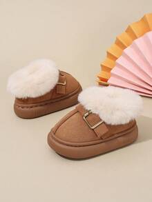 1 Pair Faux Suede Thermal Lined Children's Sports Shoes, Winter New Girls Warm Anti-Slip Toddler Shoes - Brown - View 2