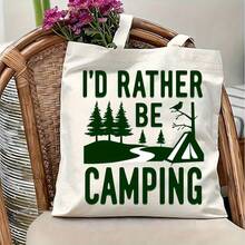 ZCAYNGER Canvas Tote Bag With I'd Rather Be Camping Design - Durable, Reusable Shopping Bag Travel, Hiking & Outdoor Adventures - Washable, No Closure, Black, Camping Accessories - 白色 - 查看 8