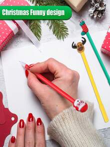 35 支装圣诞凝胶墨水笔新奇圣诞圆珠笔黑色凝胶墨水圣诞人物棒笔圣诞卡通凝胶墨水笔适用于课堂奖励、办公用品、圣诞袜