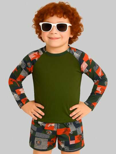 Conjunto Infantil Menino Camisa Térmica Uv50+ E Bermuda