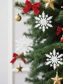 6Pcs Christmas Glitter Snowflake Ornaments, Plastic Snowflake Decorations For Christmas Tree New Year Holiday Party Decor Glitter Snowflake Ornament Plastic Glittered Snowflake Ornaments Sparkling Christmas Tree Decorations For Christmas Tree Decoration Wedding,Thanksgiving,Party