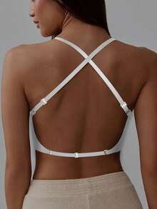 1/2 Pcs Seamless Backless Wireless Bra - 3-Way Cross-Back Design, Removable Pads & Adjustable Straps, Elegant Everyday Undergarment For Women, Comfortable Undergarment, Sleek Underwear, Smooth Texture - 白色 - 查看 4