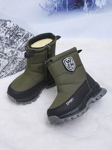 Children's Snow Boots, Winter Warm Shoes, Windproof Outdoor Boots With Furry Lining - Green - View 5