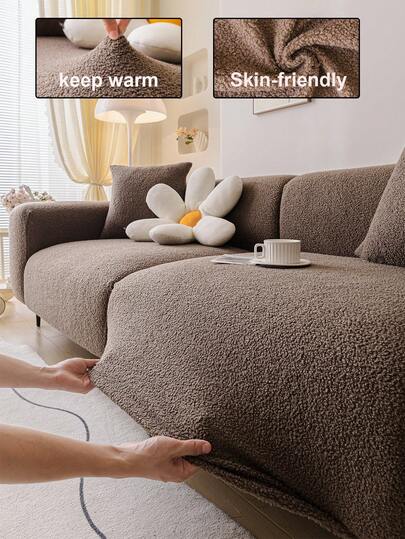 1pc Stretch Sofa Cover, Thick & Comfortable, Solid Color Nordic Style Sofa Slipcover With 3D Design, Suitable For All Seasons, Fits 2-Seater & 3-Seater Sofas, Home & Living Sofa Protector Anti-Slip Anti-Scratch, For Living Room Bedroom Study, Single/2/3/4-Seater Sofa With Armrest & Backrest, L-Shaped Chaise Lounge