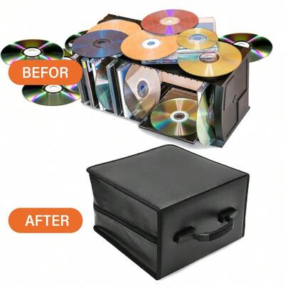 Large CD DVD Blu-Ray Storage Case (Black),400 Capacity Portable Disc Wallet Binder With Zipper For Car & Travel | Organiser Holder For Home & Office