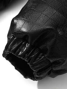 Modcrash 男士PU皮羽绒服，纯色，保暖，立领，棉质填充，休闲日常通勤，街头时尚，2000年代风格 - 黑色 - 查看 10