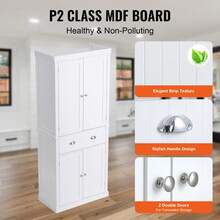 72" Kitchen Pantry Storage Cabinet, Freestanding Utility Cabinets With Doors, Drawer And 3 Adjustable Shelves, Tall Food Buffet Pantries For Kitchen, Living Room, Dinning Room, Laundry, White - White - View 4