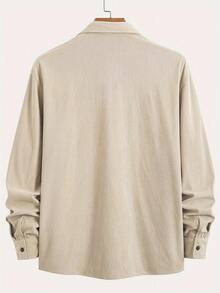 Hot-Selling Corduroy Material Men's Casual Shirt Jacket With Lapel Buttons, Long Sleeve Cardigan With Double Patch Pockets, Suitable For Daily Leisure, Fashionable And Simple Commuting, Street Fashion, Spring And Autumn Long Sleeve Shirt - Màu Khaki - Xem 2