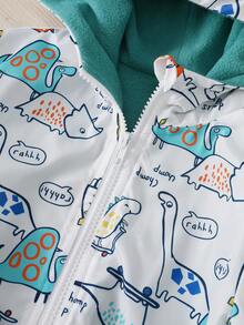 男童卡通印花拉链连帽外套，长袖休闲保暖内衬外套，秋冬季