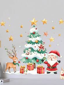 1 Set de decoraciones navideñas para el hogar, pegatinas de pared de dibujos animados de árbol de Navidad y hombre de jengibre, pegatinas decorativas para pared, para dormitorio, sala de estar, sala de juegos, decoración de pared, calcomanía de vinilo para decoraciones navideñas, artículos de decoración navideña para refrescar su hogar - Multicolor - Ver 7