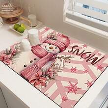 1 pièce Tapis de séchage de vaisselle de cuisine avec imprimé bonhomme de neige de Noël, super absorbant, cache les taches, tapis de séchage de vaisselle avec dos en caoutchouc, tapis polyvalent pour machine à café, plan de travail de cuisine, égouttoir à vaisselle