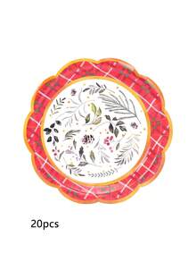 10 pezzi/20 pezzi/50 pezzi Piatti di carta a forma di fiore con bordo rosso e dorato, diametro 18 cm, per dolci, spuntino, cena di Natale, decorazione natalizia, feste di Natale