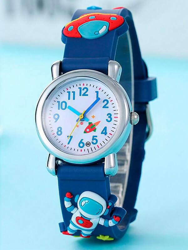 1pc Children's Quartz Watch With Astronaut & UFO Pattern, Suitable For Daily Wear Or As A Gift