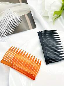 3pcs Vintage Woven 11-Tooth Deep Coffee Plastic Hair Comb, Octagonal Side Comb, School Stuff, Wedding, Hair Accessories, Head Accessories