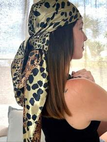 1 pieza Pañuelo de mujer con estampado de leopardo, 90cm*90cm, adecuado para fiesta y viaje - Caqui - Ver 4