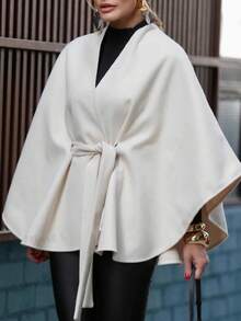 Women's Winter Solid Color Fabric Tie Waist Belt Bowknot Elegant Dating Formal Dinner Winter Shawl Winter Cape Winter Coat New Year Coat